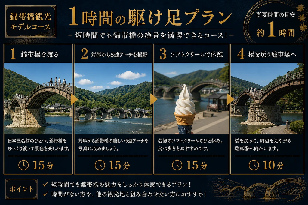 錦帯橋観光モデルコース4選|各ルートの所要時間の目安 錦帯橋観光モデルコース 1時間プラン